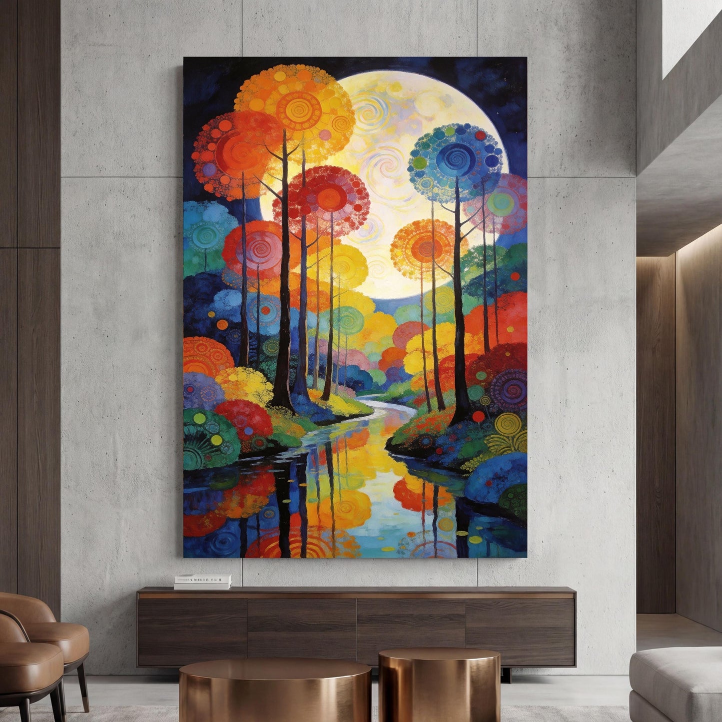 Moonlit Forest Canvas Art, Vintage Pine Tree Painting