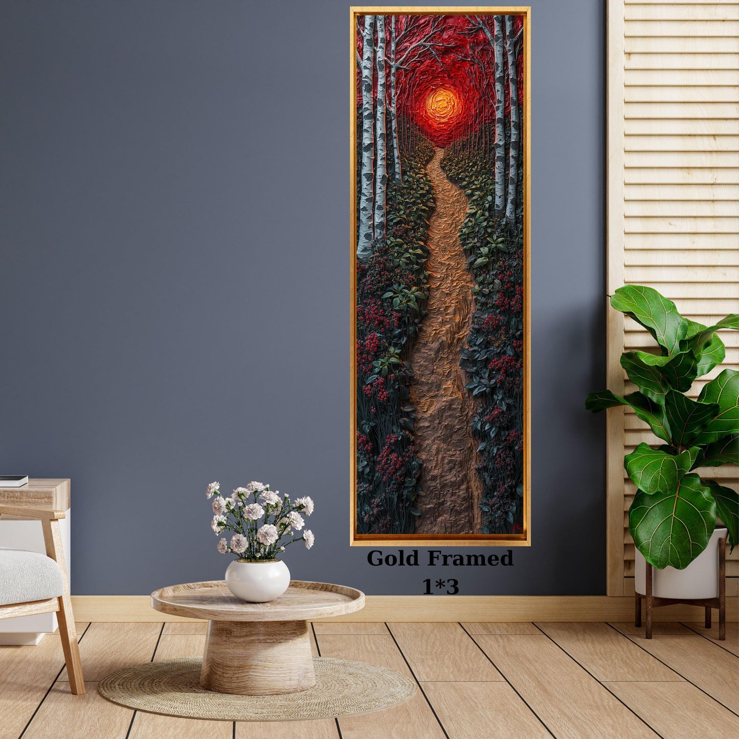 Long Narrow Canvas Wall Art Red Sunset Forest Path Canvas Wall Art – Abstract Nature Landscape Modern Decor