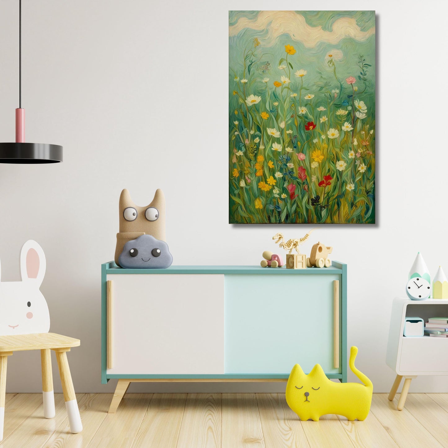 Gustav Klimt Style Wildflower Field Canvas Print: Vintage Botanical Landscape