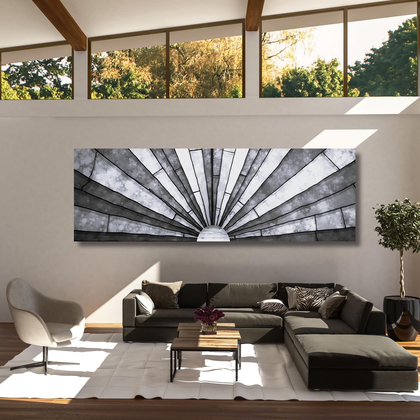 Abstract Sunset Canvas Art: Panoramic Boho Decor, Klimt Style