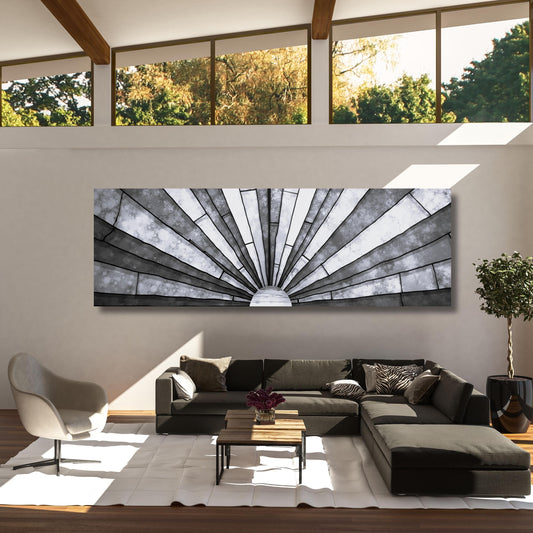 Abstract Sunset Canvas Art: Panoramic Boho Decor, Klimt Style