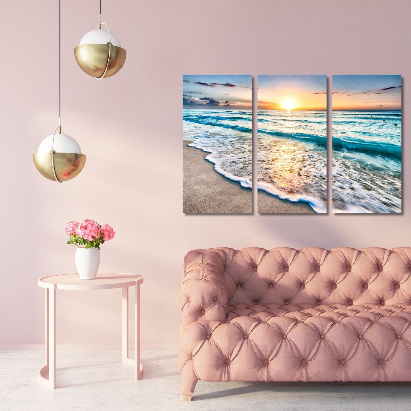 Set of 3 Beach Sunset Canvas Wall Art,Ocean Landscape Print,Coastal Seaside Canvas Decor,Tropical Horizon Artwork,Relaxing Beach Home Art
