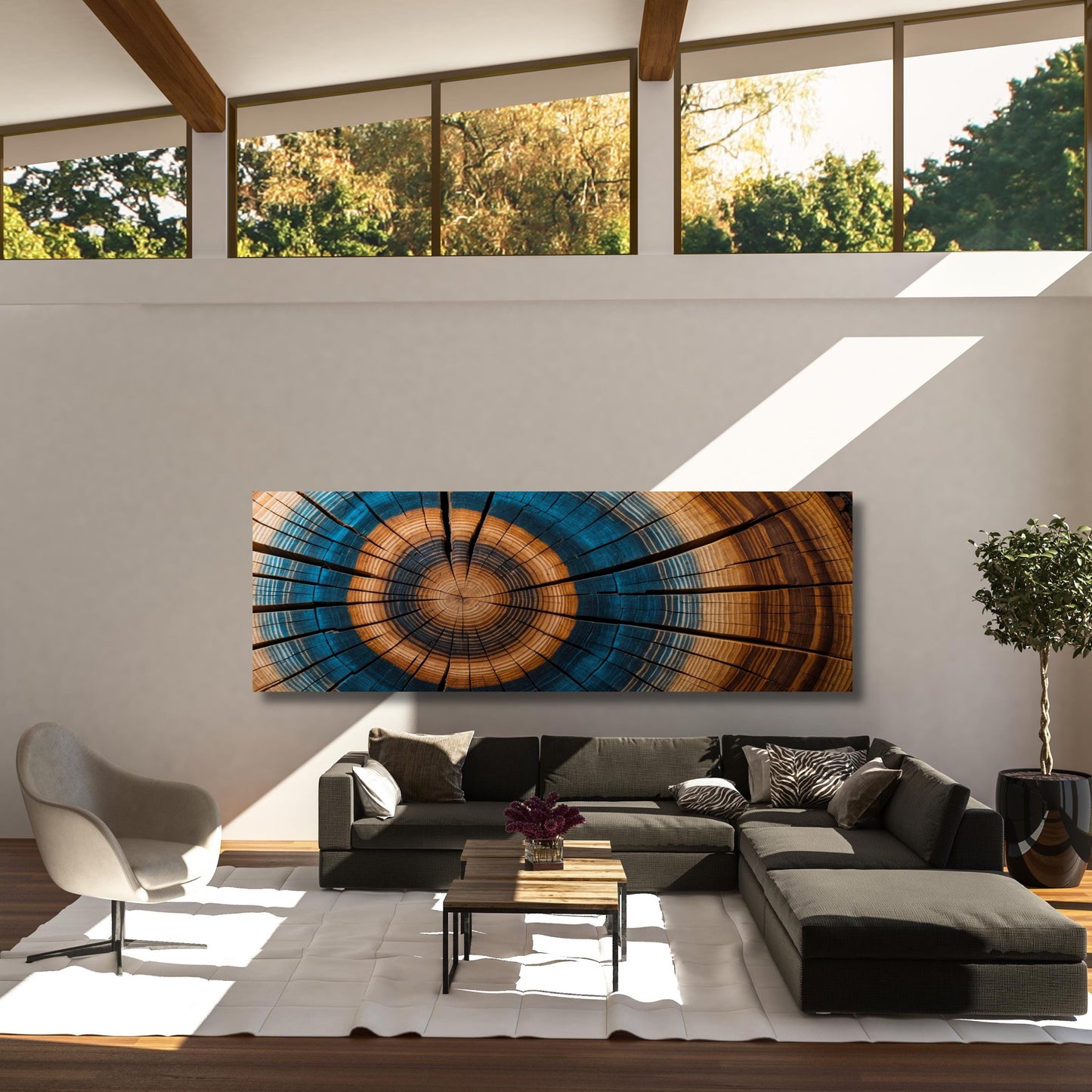 Panoramic Tree Rings Canvas Wall Art Elegant Natural Wall Art Great Design Solution for Echo Tree Ring Print of stump, Tree ring Canvas art