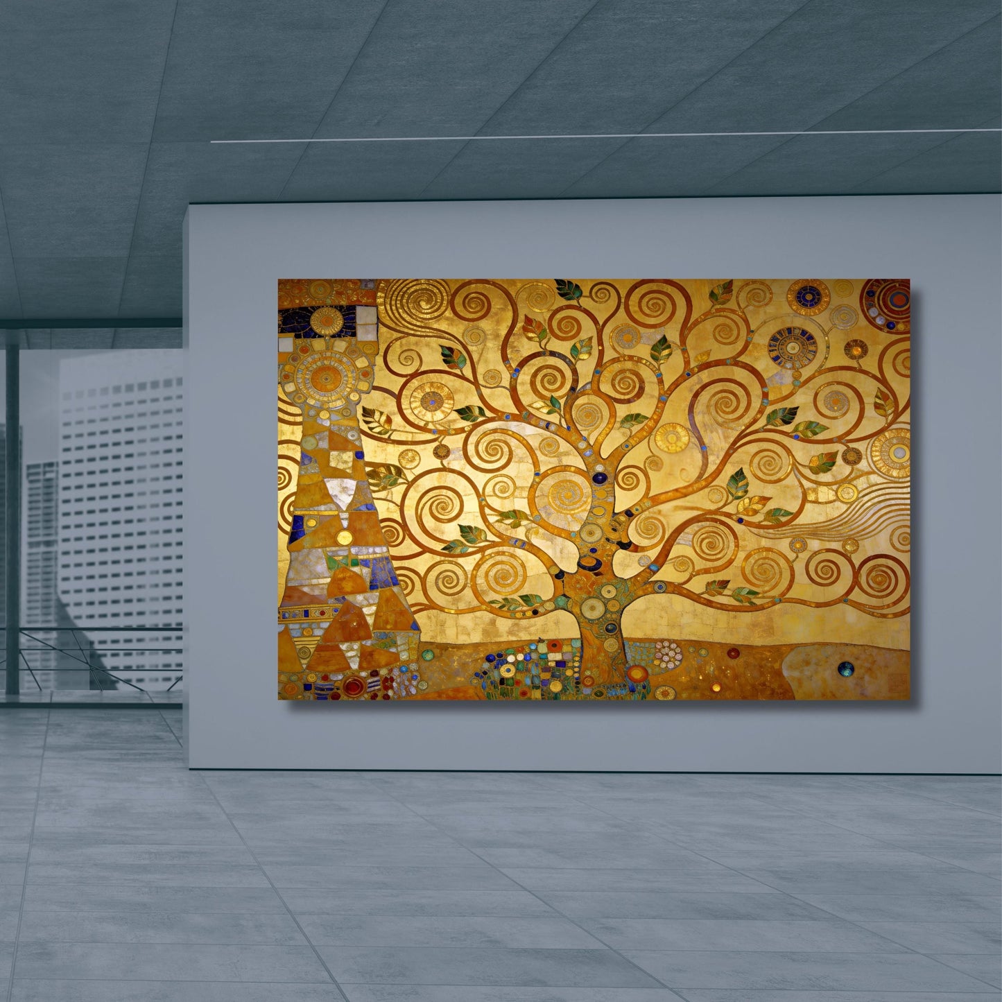 Modern Klimt Style Tree of Life Canvas Art, Gold Abstract Tree Mural, Contemporary Art Nouveau Decor, Unique Masterpiece Print