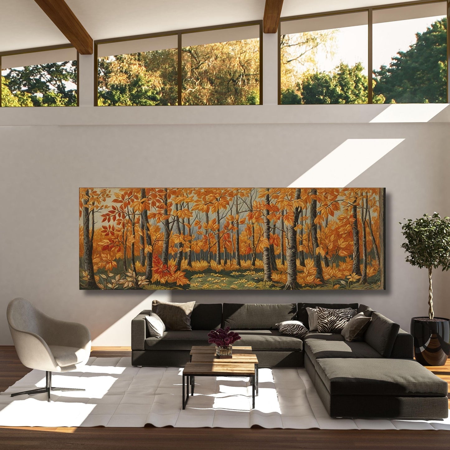 Panoramic Gustav Klimt Birch Forest Print,Gustav Klimt Inspired Art Decor, Gustav Klimt Forest Art Poster, Flower Market Art Tree Canvas art