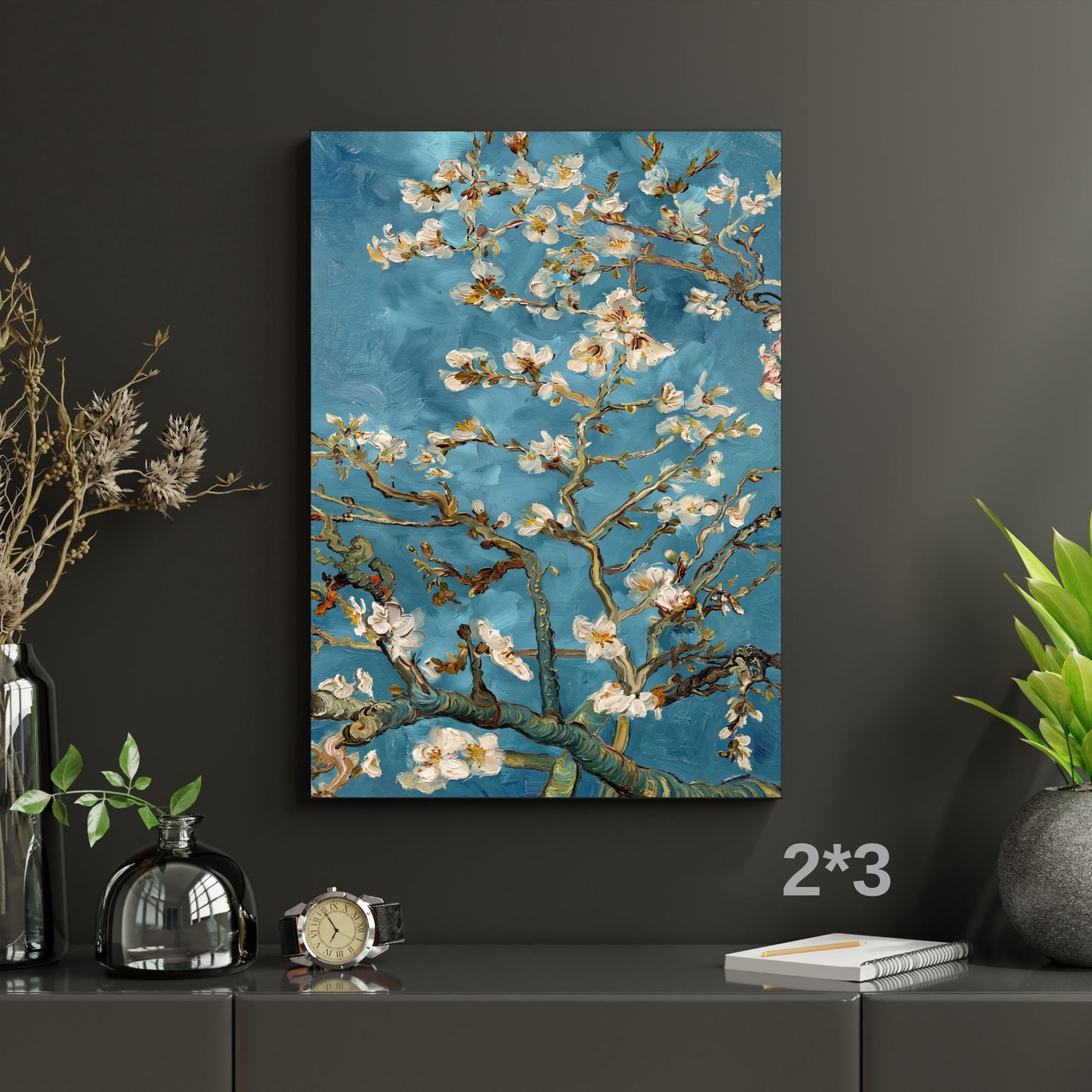 Long Narrow Canvas Wall Art Vertical Nature Print Tall Modern Vincent Van Gogh Almond Blossoms Style Canvas