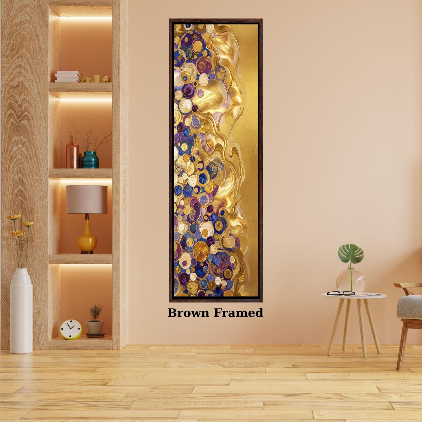 Long Narrow Canvas Wall Art Vertical Nature Print Tall Modern gold Wall Decor for Hallway,Entryway Small Space Styling Print