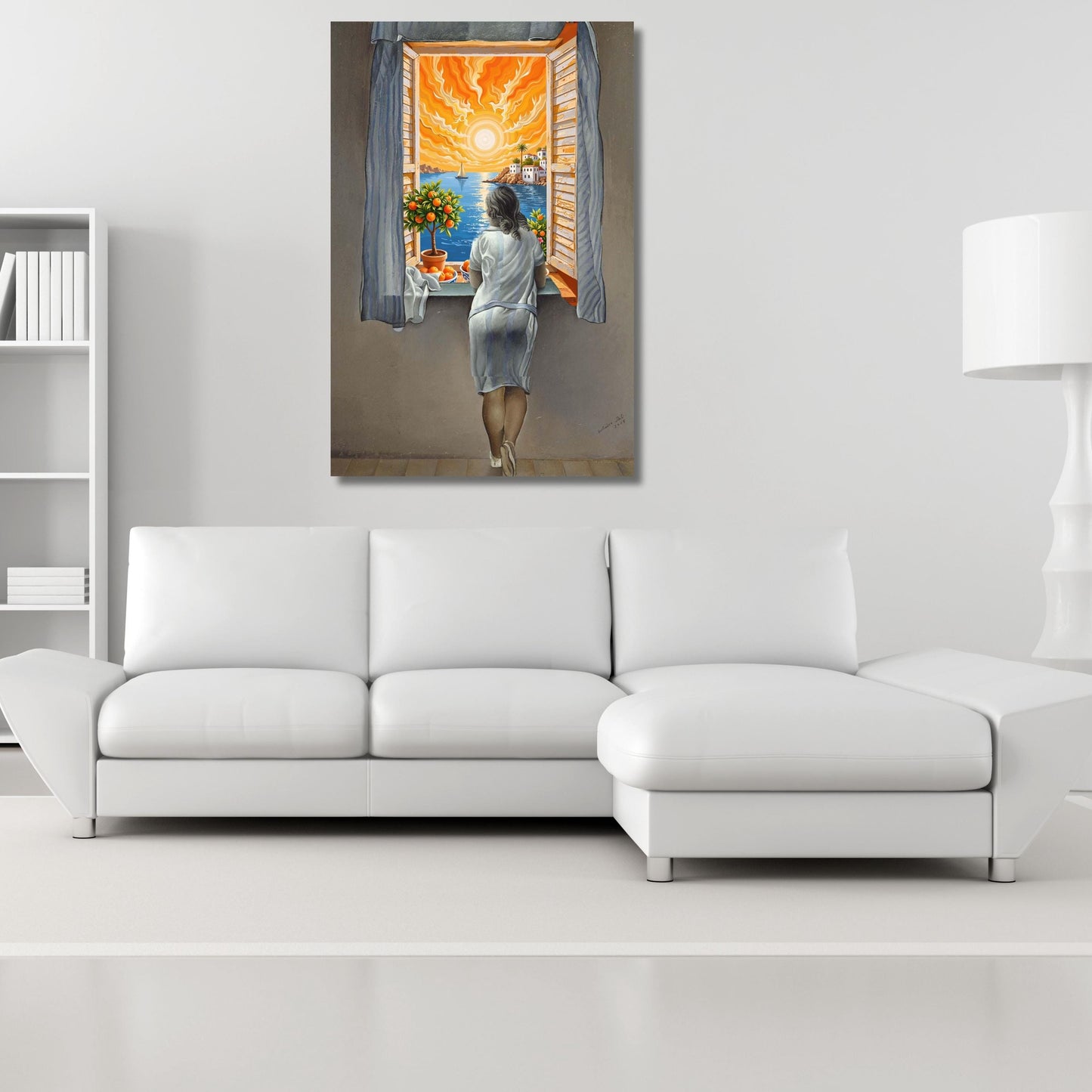 Girl at the Window Canvas Wall Art in Dalí and Matisse Style Surreal Colorful Abstract Print for Modern Artistic Interior or Gallery Wall