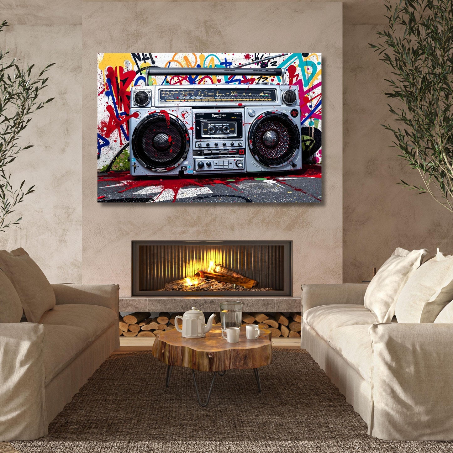 Banksy Cassette Player Canvas Print: Retro 80s Music Wall Art