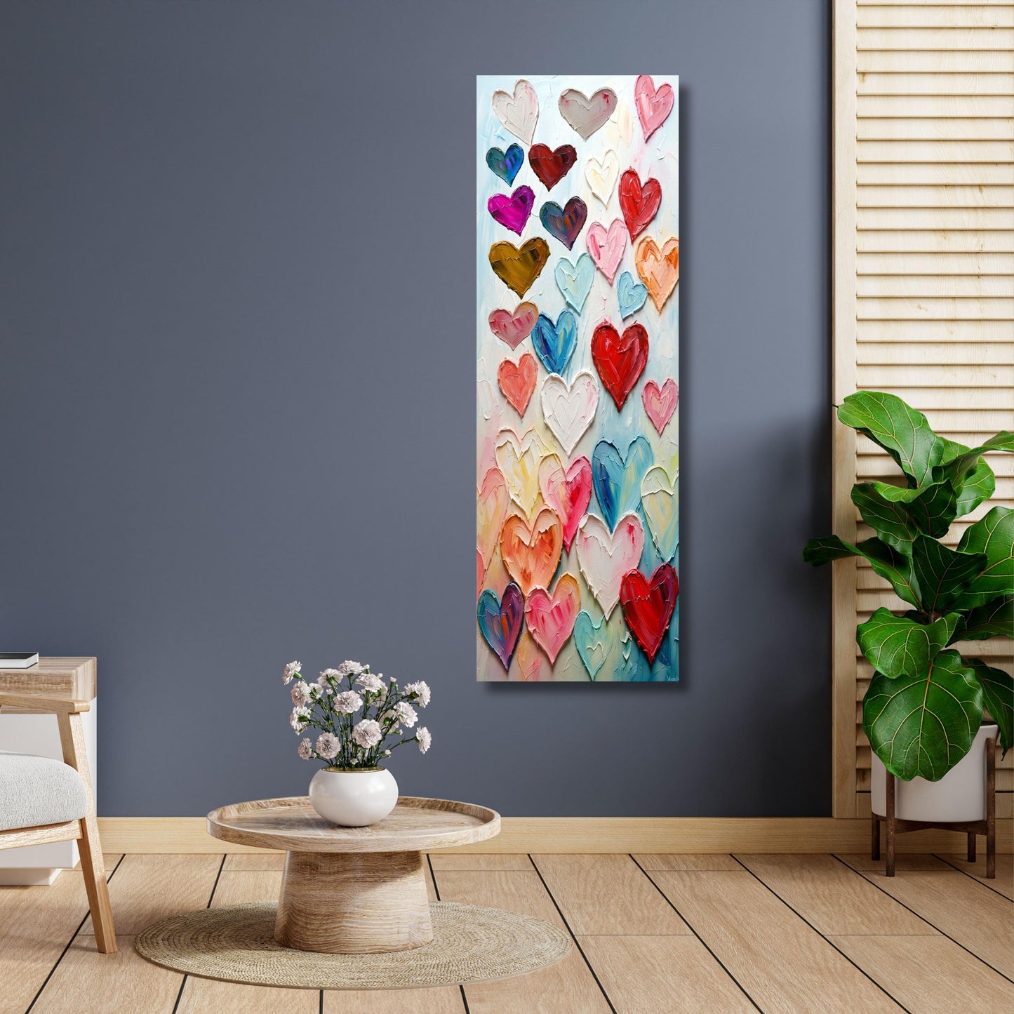 Long Hearts Canvas Wall Art – Romantic Abstract Texture Love Decor Print