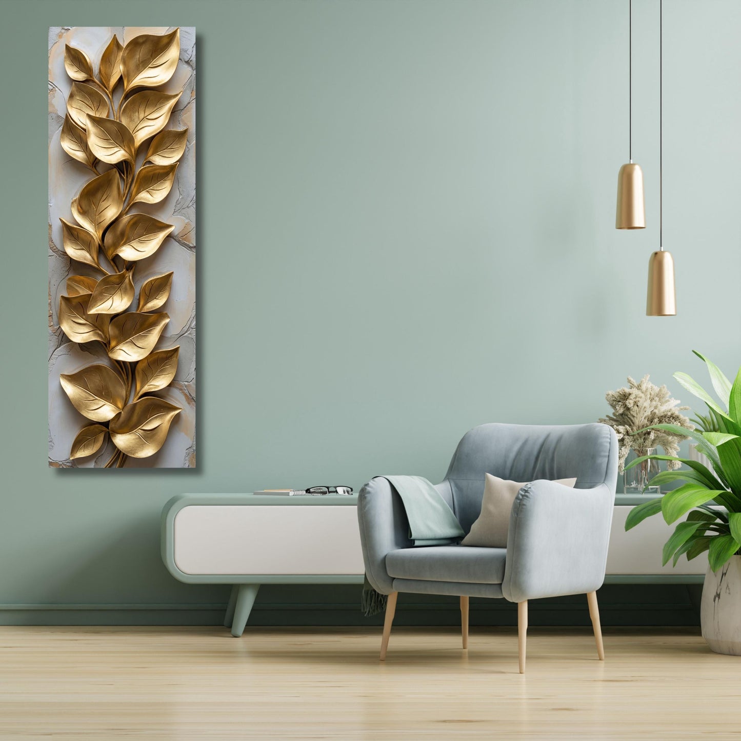 Gold Long Narrow Canvas Wall Art Vertical Nature Print Tall Modern sun Tree or Mountain Wall Decor for Hallway,Entryway Small Space Styling