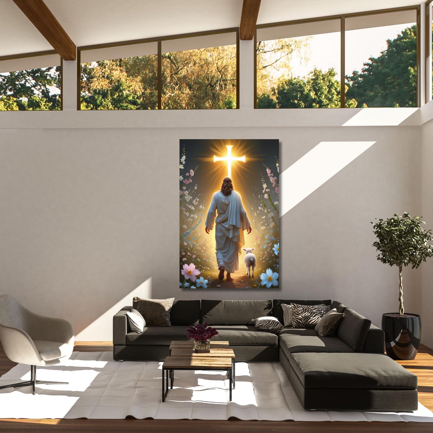 Jesus Shepherd Walking Modern religious wall art Gift Trendy  Living Room Home Decor Christian Print Christ Portrait Canvas Lamb Jesus Art
