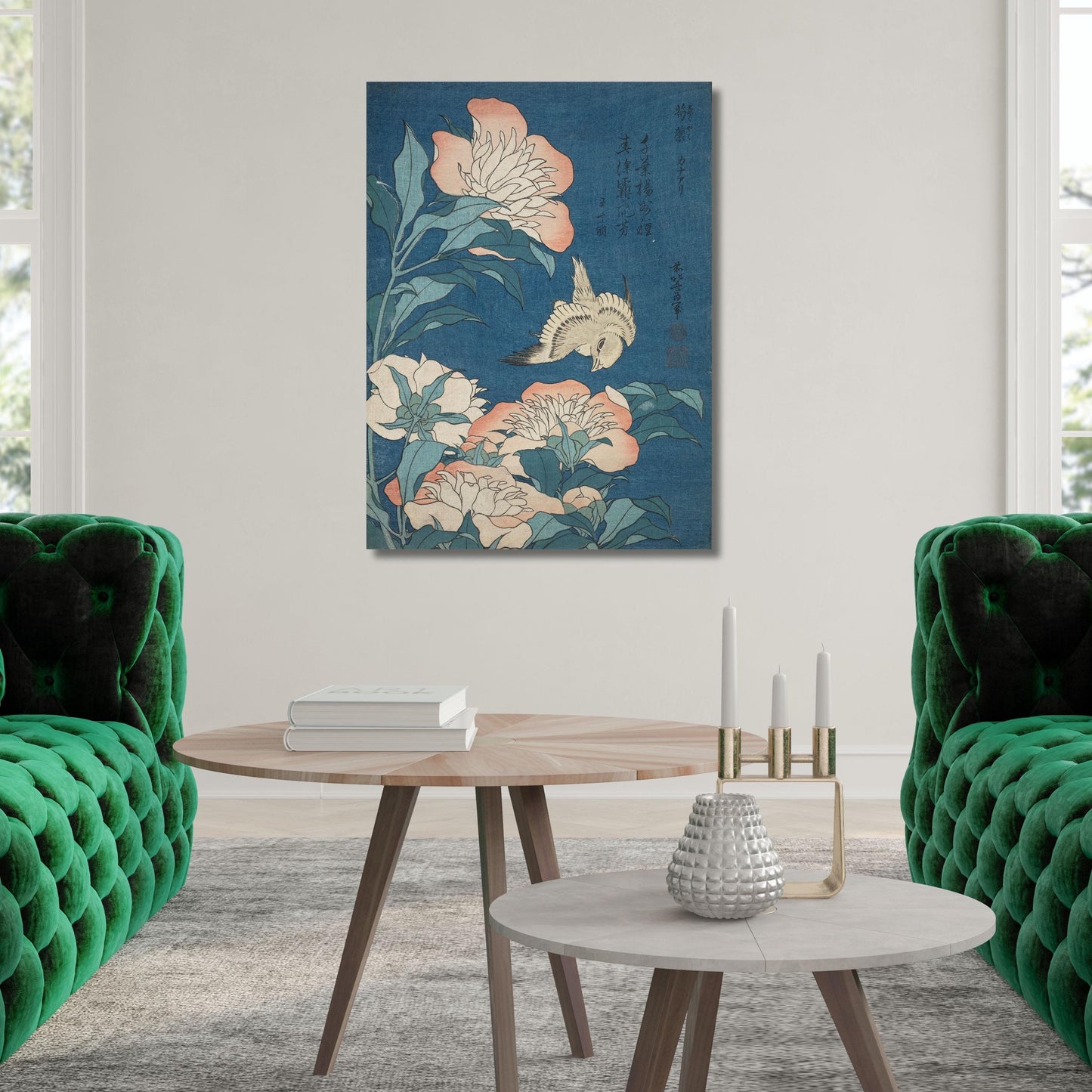 Canary and Peonies by Katsushika Hokusai Canvas Wall Art Canary and Peonies Print, Japanese Wall Art, Hokusai Japanese Decor Japanese Print