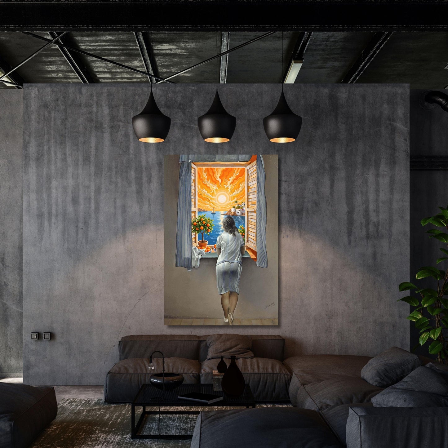 Girl at the Window Canvas Wall Art in Dalí and Matisse Style Surreal Colorful Abstract Print for Modern Artistic Interior or Gallery Wall