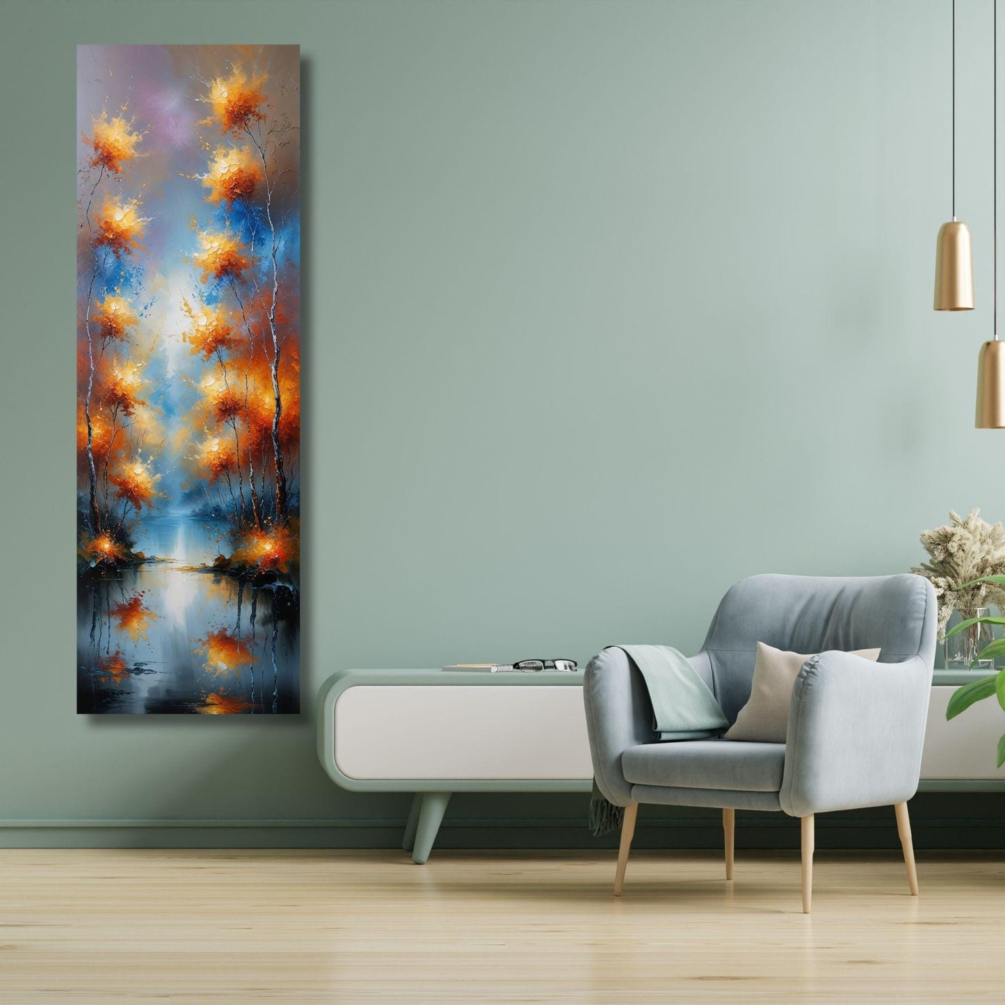 Long Narrow Canvas Wall Art Vertical Nature Print Tall Modern sun Tree or Mountain Wall Decor for Hallway,Entryway Small Space Styling Print