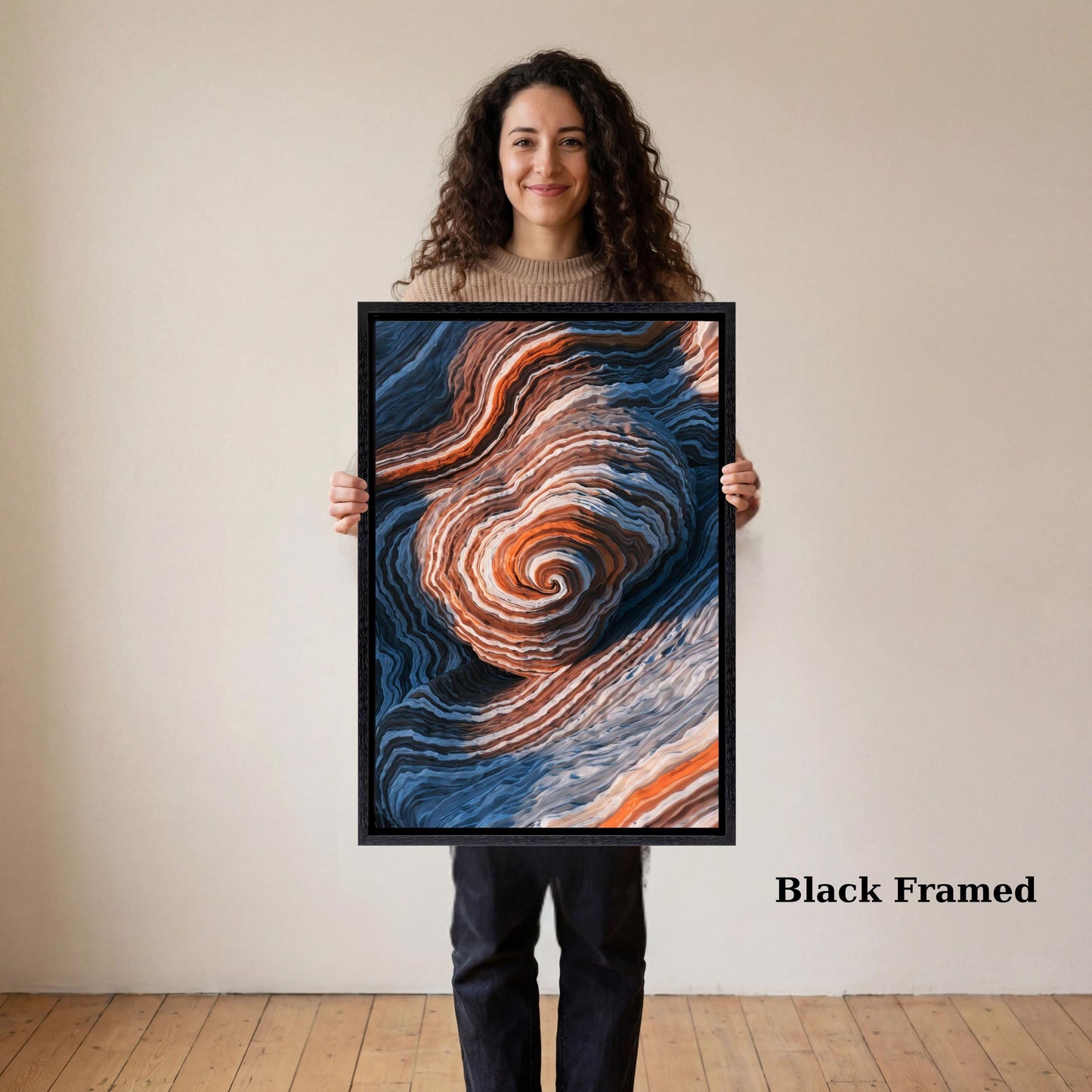 Abstract Swirl Rock Formation Canvas Art, Blue and Orange Geological Wall Decor, Modern Layered Canyon Texture Mural, Tall Vertical Nature