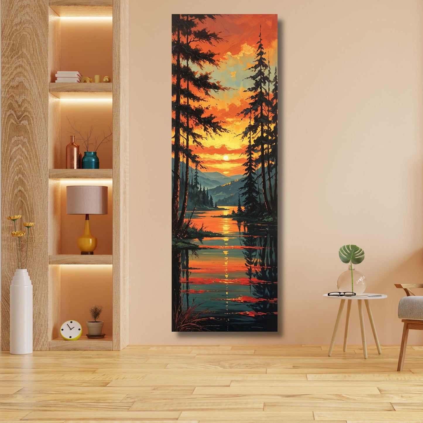 Long Narrow Canvas Wall Art Vertical Nature Print Tall Modern sun Tree or Mountain Wall Decor for Hallway,Entryway Small Space Styling Print
