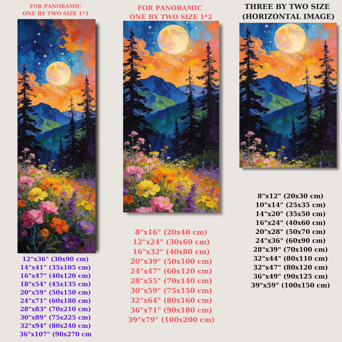 Panoramic Boho Mountain Landscape Canvas Wall Art, Framed Canvas Japanese Style Mid Century Exhibition Large Modern Living Room Decor