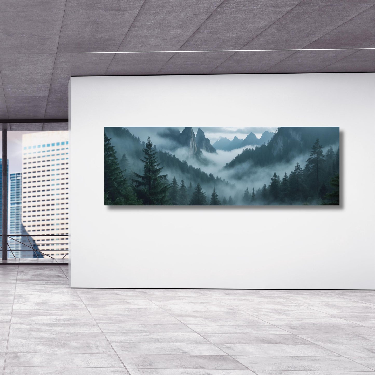 Panoramic Forest mountains Canvas Wall print misty foggy mountains photography green forest landscape print large nature wall Exhibition art