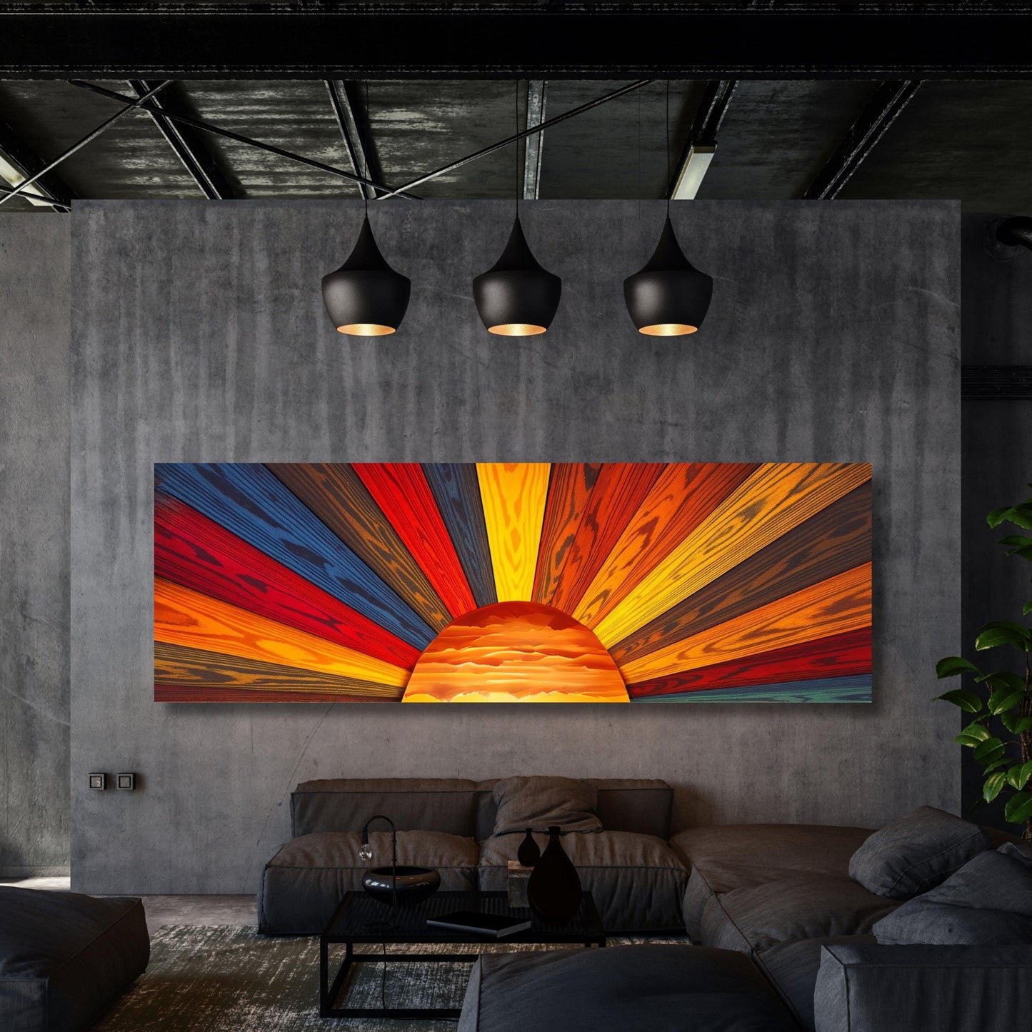 Sunrise Wood Look Wall Art – Long Narrow Canvas Print for Above Bed Decor – Rustic Morning Sunlight Artwork for Bedroom or Hallway Spaces