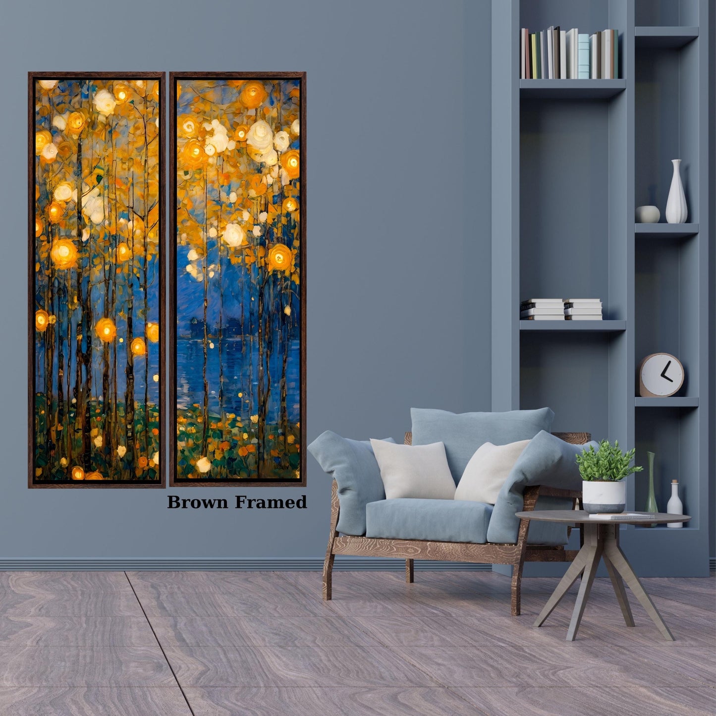 Set of 2 Tall Narrow Vintage Nature Canvas Wall Art  Long Vertical Forest Dining Room, Living Room, Office Print Long and Narrow Wall Art
