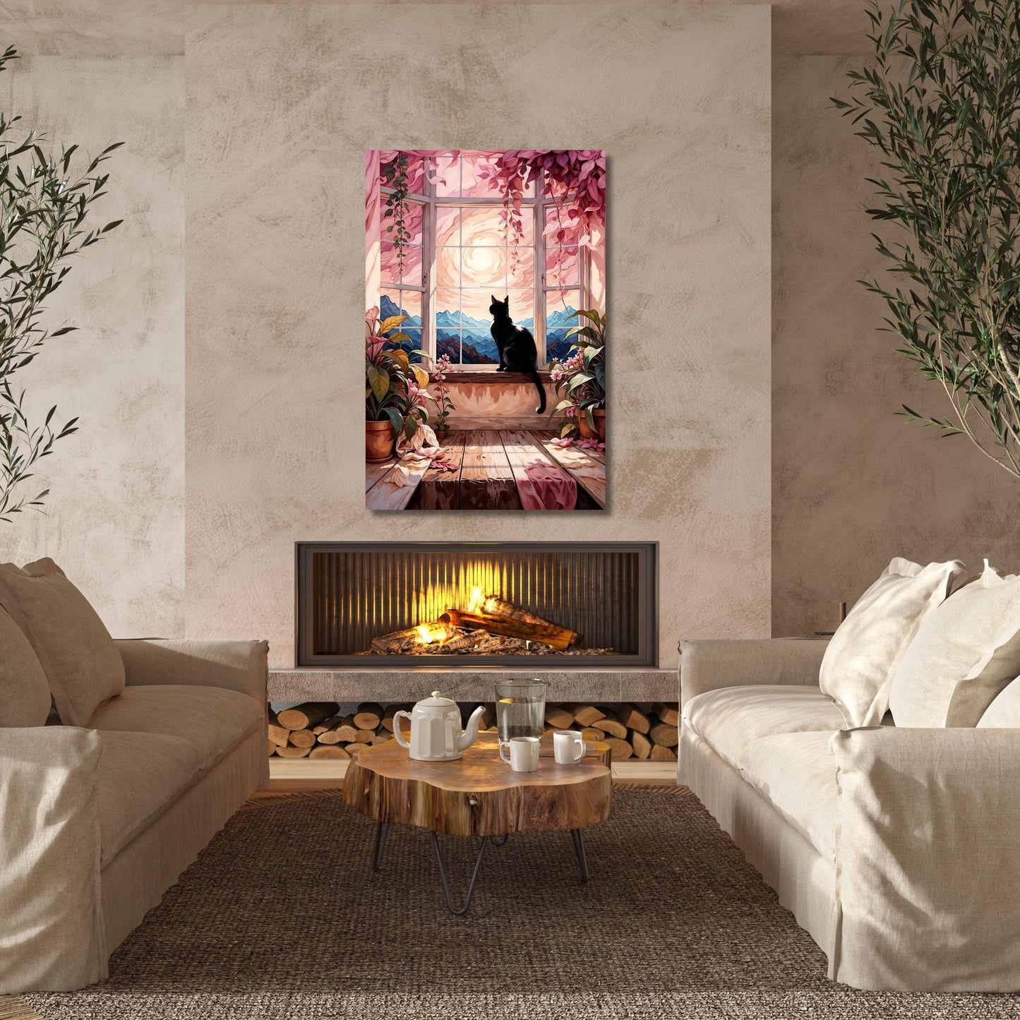 Cat Open Window Henri Matisse Canvas Wall Art Henri Matisse and Cat Klimt Style Painting Sea Orange   Matisse Window Cat Canvas decor art