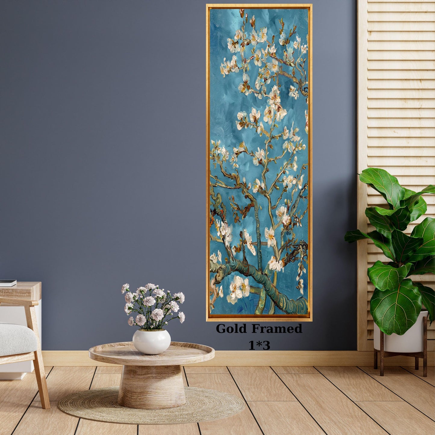 Long Narrow Canvas Wall Art Vertical Nature Print Tall Modern Vincent Van Gogh Almond Blossoms Style Canvas