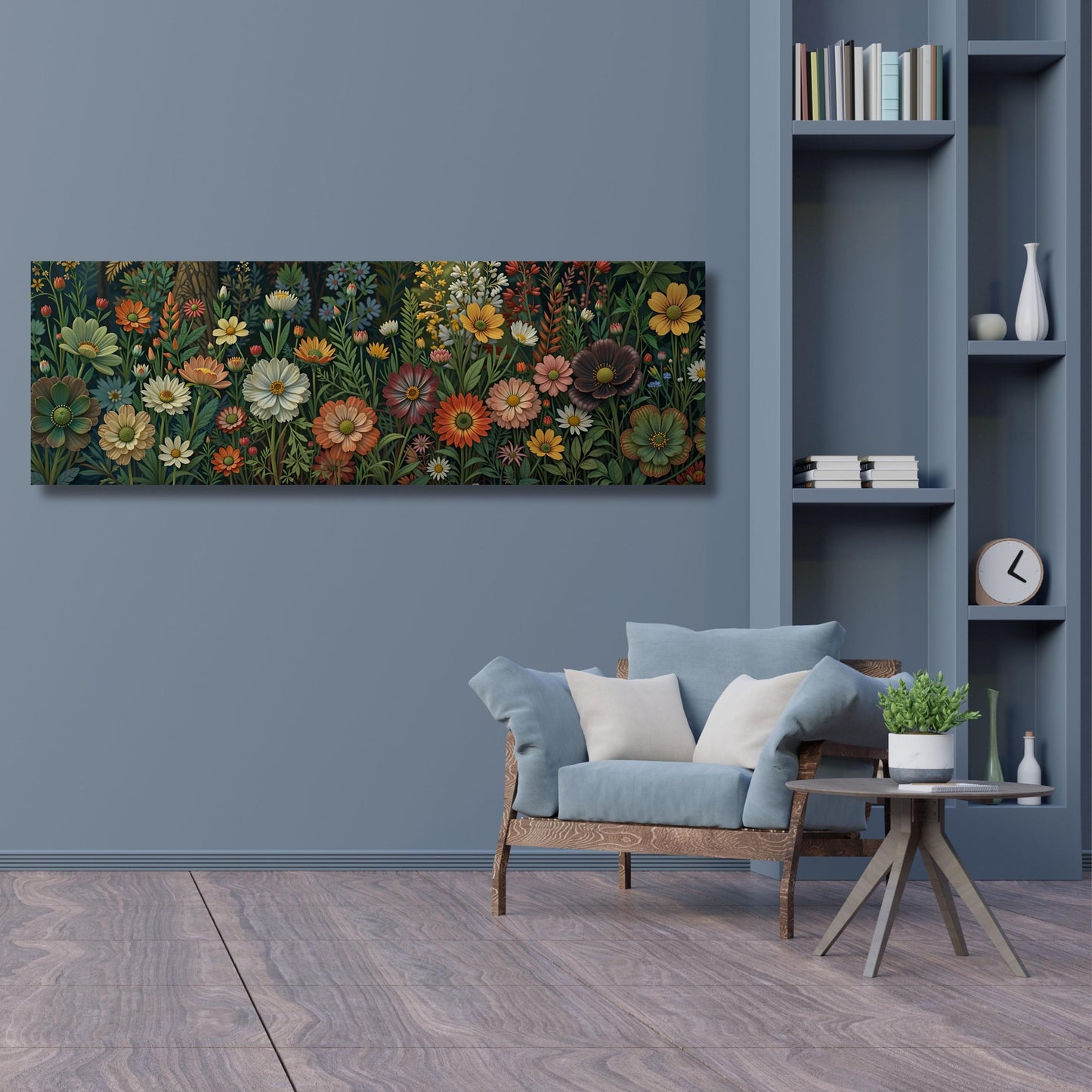 Botanical Garden Wildflowers Pattern Canvas Wall Art Botanical Ready to Hang Horizontal Decor Extra Large Wall Art Framed Art Home Poster