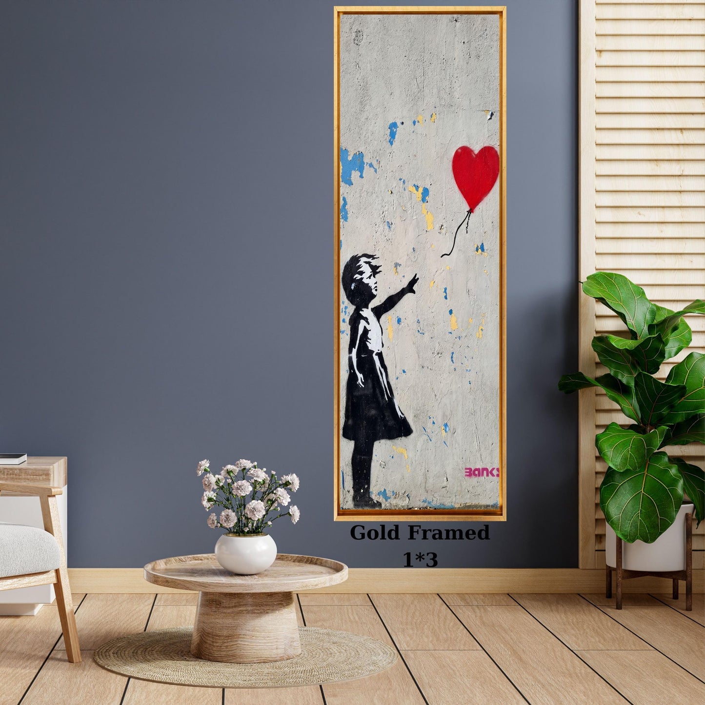 Long Narrow Banksy Girl with Balloon Canvas Wall Art - Street Art Graffiti Decor - Modern Living Room Print - Iconic Balloon Girl Replica