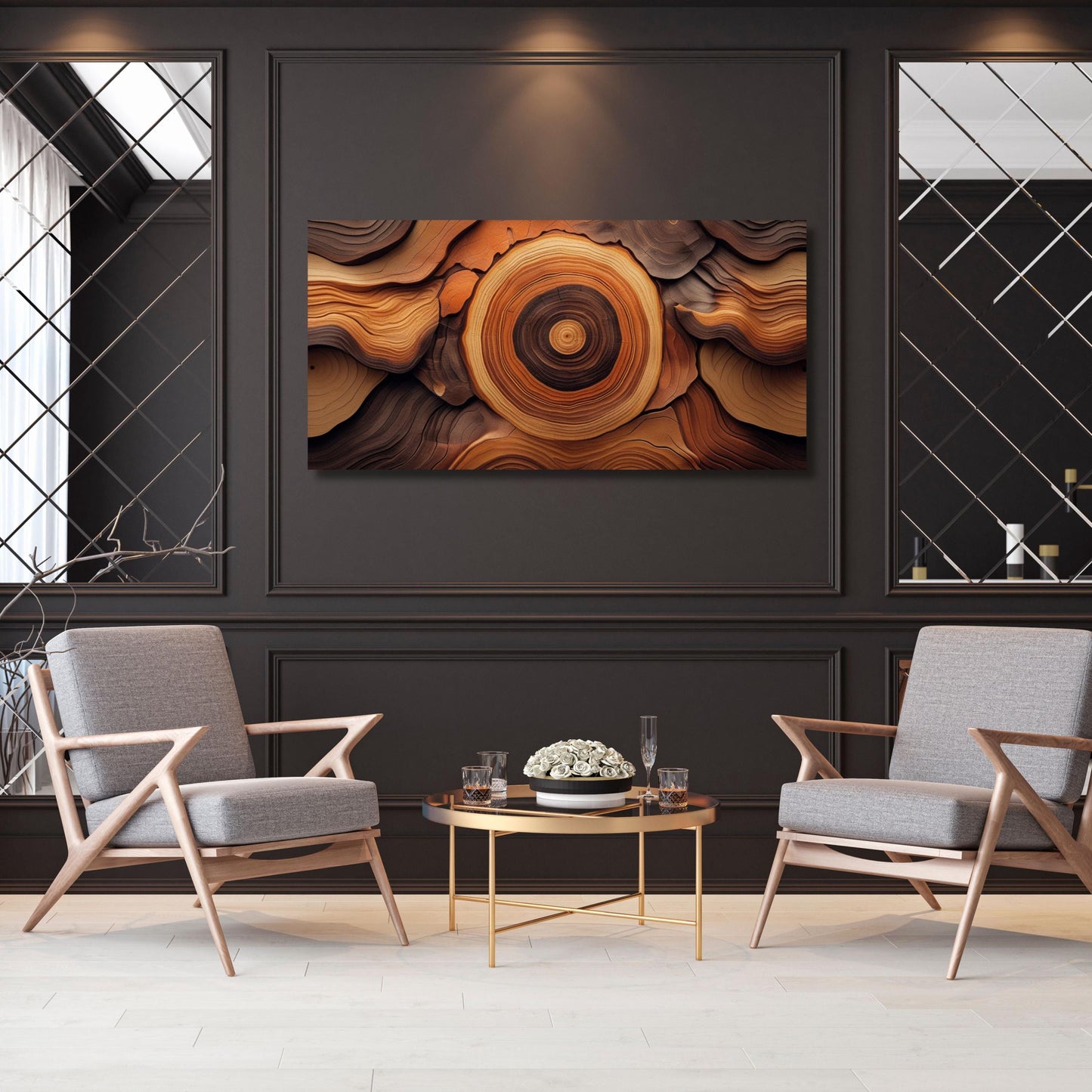 Tree Rings Canvas Wall Art Great Design Solution for Echo Waved Wood Canvas Print Natural Wood Texture Wall Decor, Elegant Abstract Art gift