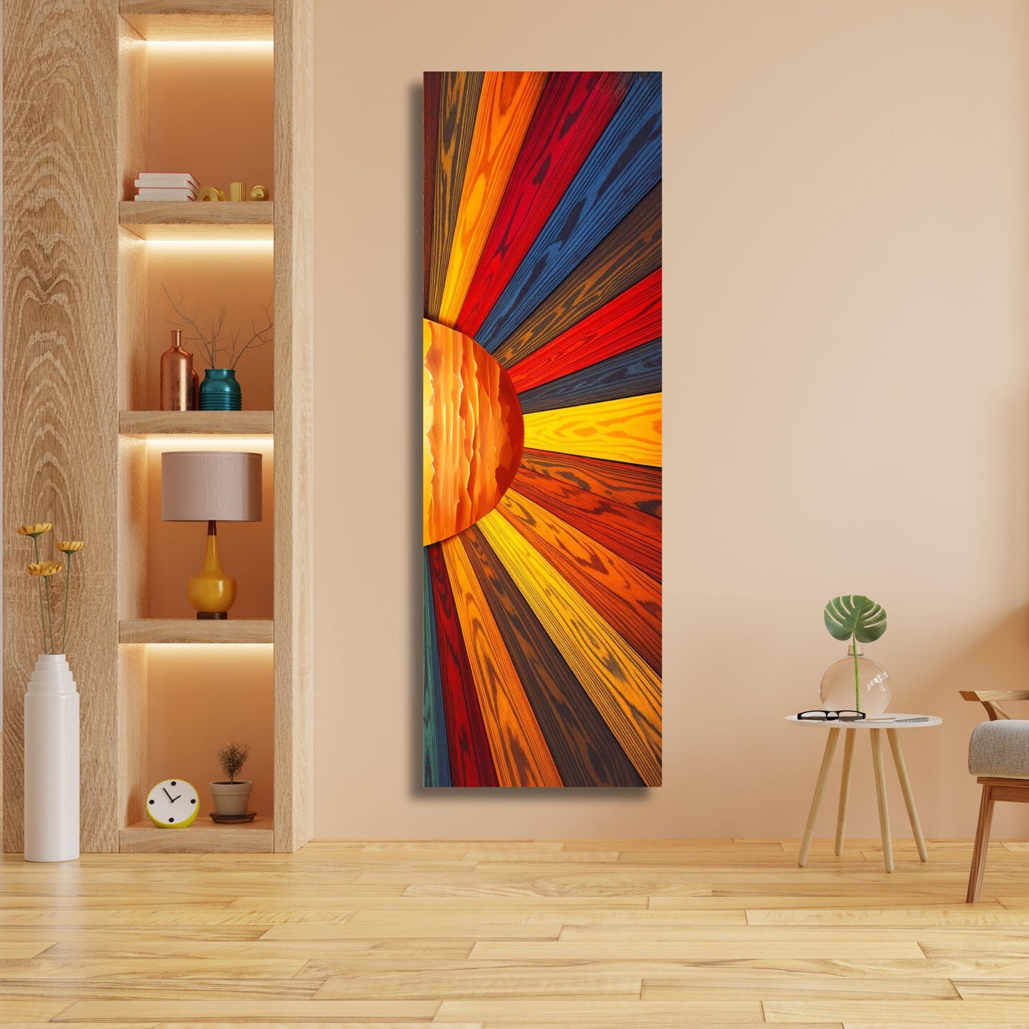 Sunrise Wood Look Canvas Wall Art Rustic Sun Print for Bedroom or Office Above Bed Decor Long Sunlight Wall Hanging Nature-Inspired Gift