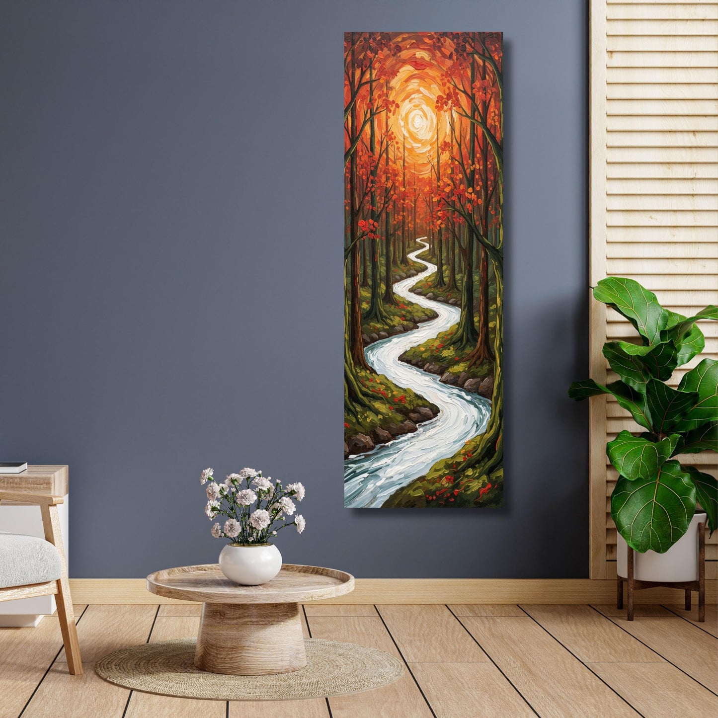 Vertical Nature Print Tall Modern Tree or Mountain Wall Decor for Hallway, Entryway or Small Space Styling Print Long Narrow Canvas Wall Art