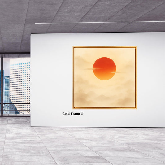 Sage Moon Japandi Canvas Wall Art, Flock of Birds Framed Print, Japanese Rising Sun Canvas, Square Oriental Wall Decor for Living Room gift