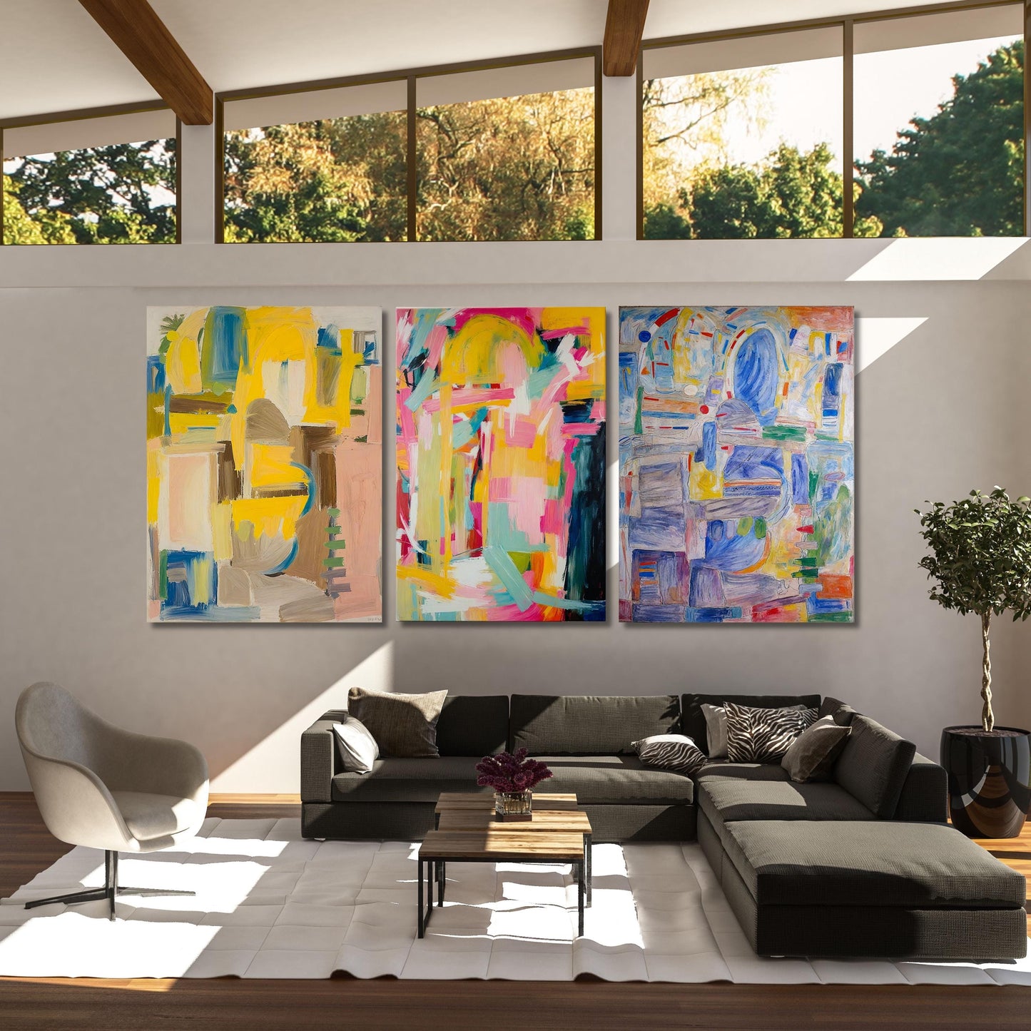 Set of 3 Willem Kooning style Canvas Wall Art Abstract Poster Art Fun Office Decor Abstract Poster Art Exhibition Abstract Market Wall Art