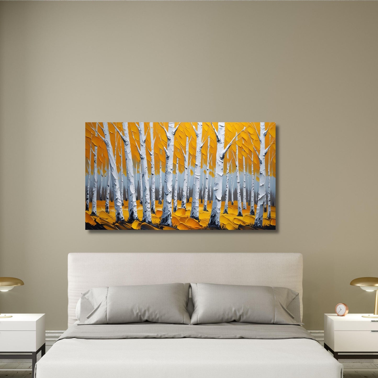 Yellow Birch Tree Canvas Art: Abstract Forest Landscape