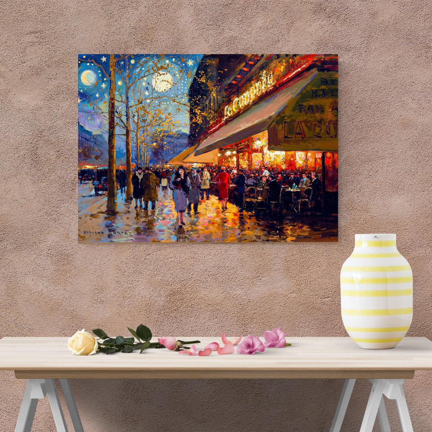 Edouard Leon Cortes Style Paris Meets Van Gogh Style Starry Night Canvas Wall Art