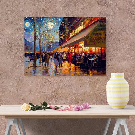 Edouard Leon Cortes Style Paris Meets Van Gogh Style Starry Night Canvas Wall Art