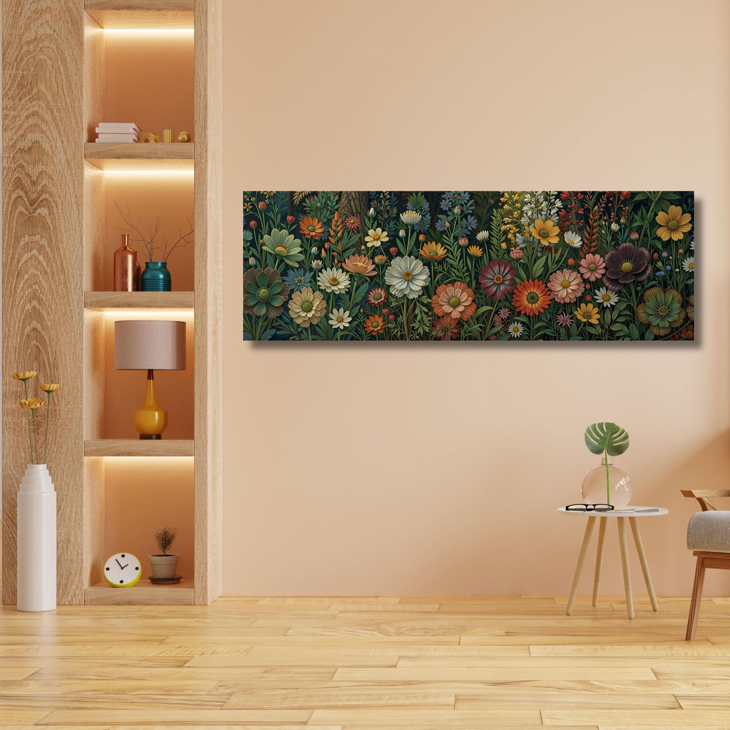 Botanical Garden Wildflowers Pattern Canvas Wall Art Botanical Ready to Hang Horizontal Decor Extra Large Wall Art Framed Art Home Poster