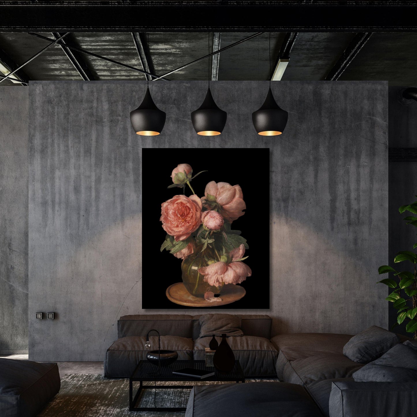 Vintage Peonies Flower in Vase Canvas Wall Art Eduard von Grützner Style Elegant Classical Floral Still Life Print for Traditional Home Deco