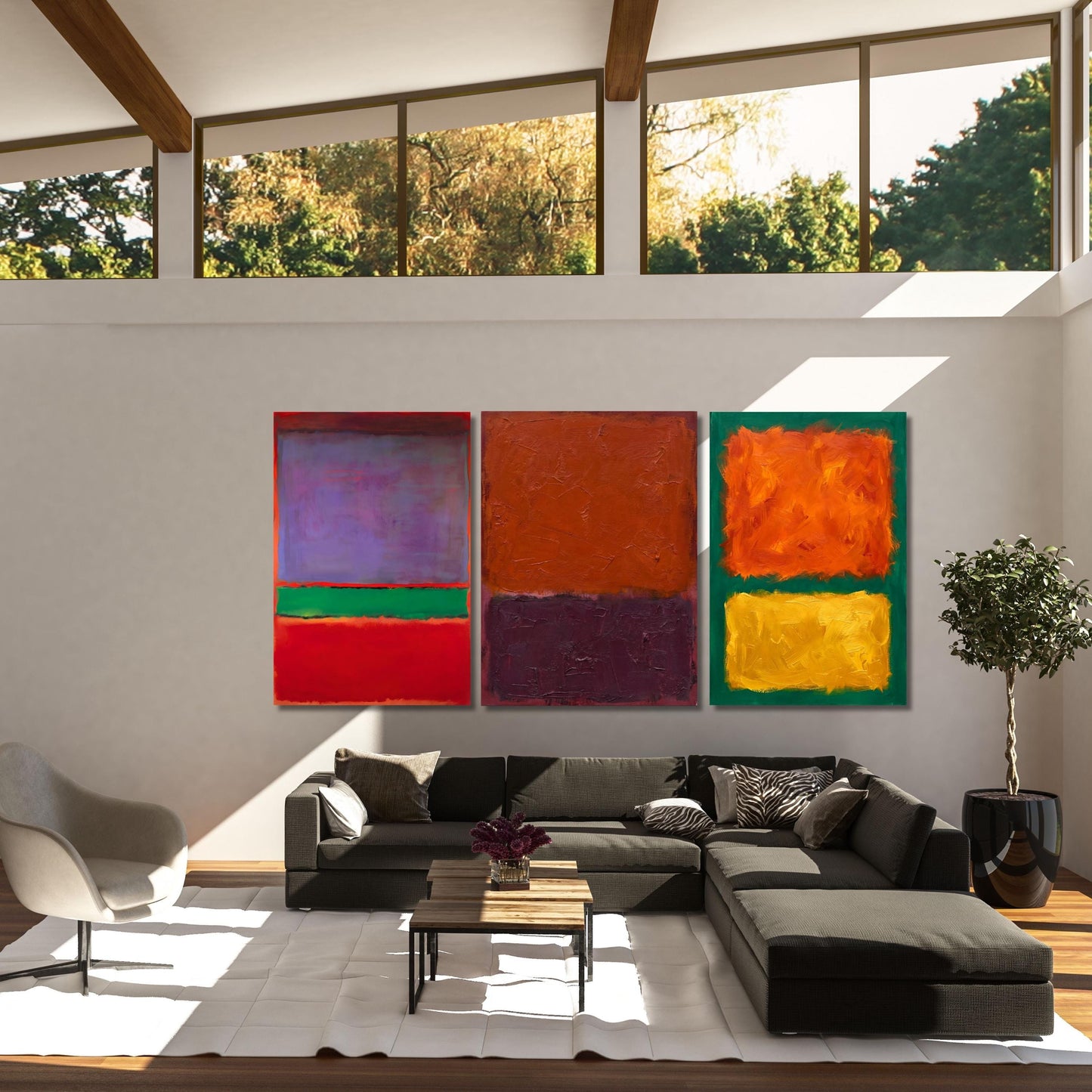 Set of 3 Rothko Style Abstract Canvas Prints: Minimalism Painting