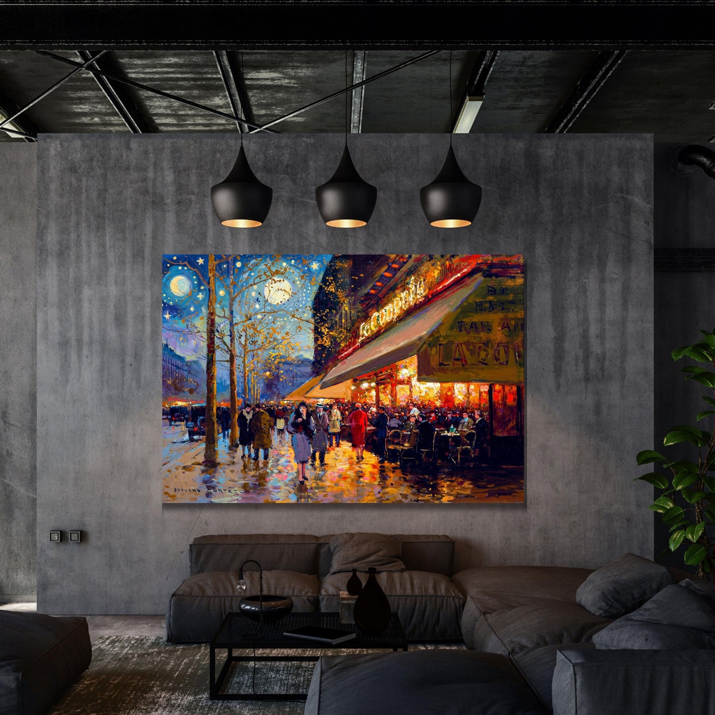 Edouard Leon Cortes Style Paris Meets Van Gogh Style Starry Night Canvas Wall Art