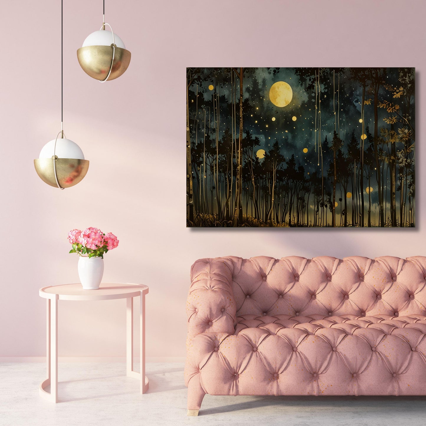 foggy mountain full moon Canvas Wall Art Klimt Print, Klimt Canvas Poster, Gustav Klimt Poster, Klimt Exhibition Painting, Flower Garden