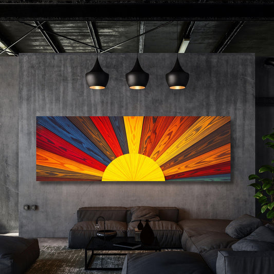 Sunrise Wood Look Wall Art Above Bed Decor Print Canvas Wood Long Sunlight Bedroom Wall Hanging Sunrise Sun Canvas Wall Office Print gift