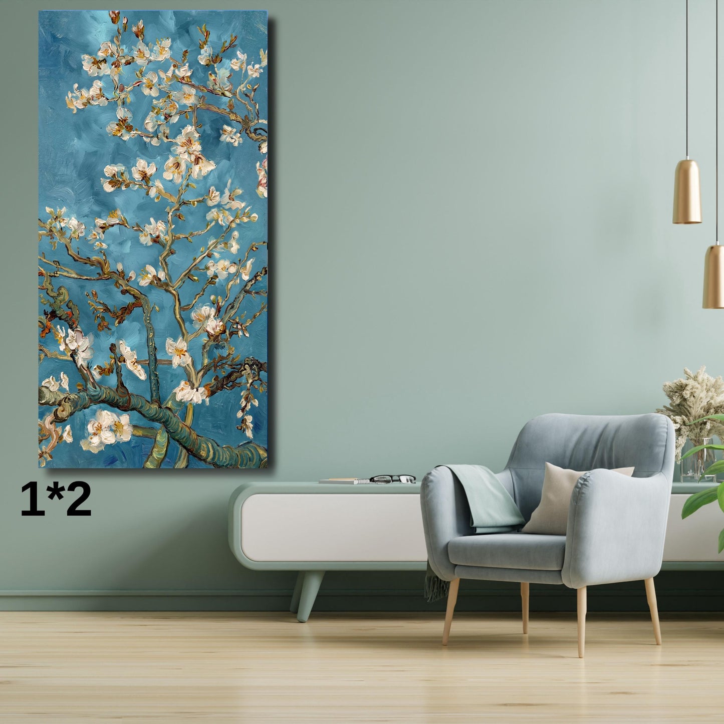 Long Narrow Canvas Wall Art Vertical Nature Print Tall Modern Vincent Van Gogh Almond Blossoms Style Canvas