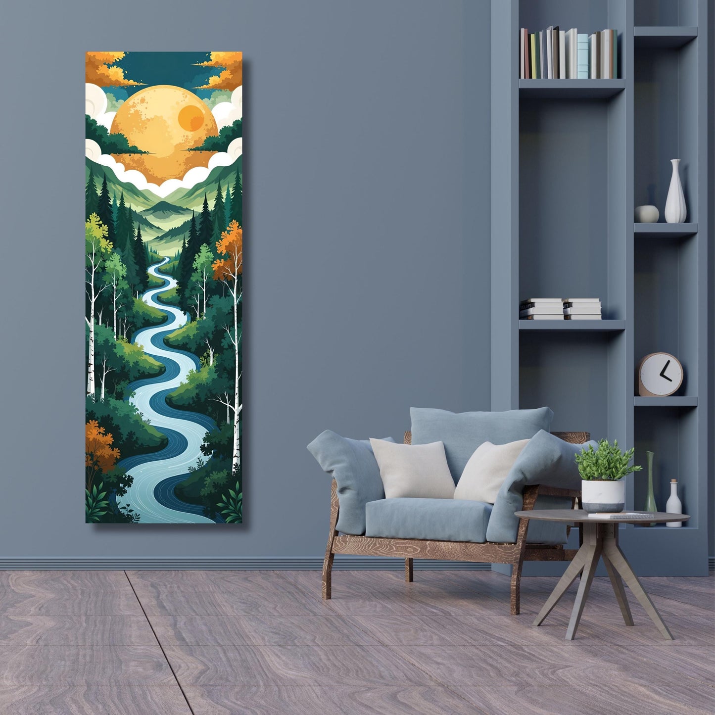 Long Narrow Canvas Wall Art Vertical Nature Print Tall Modern Tree or Mountain Wall Decor for Hallway, Entryway or Small Space Styling Print