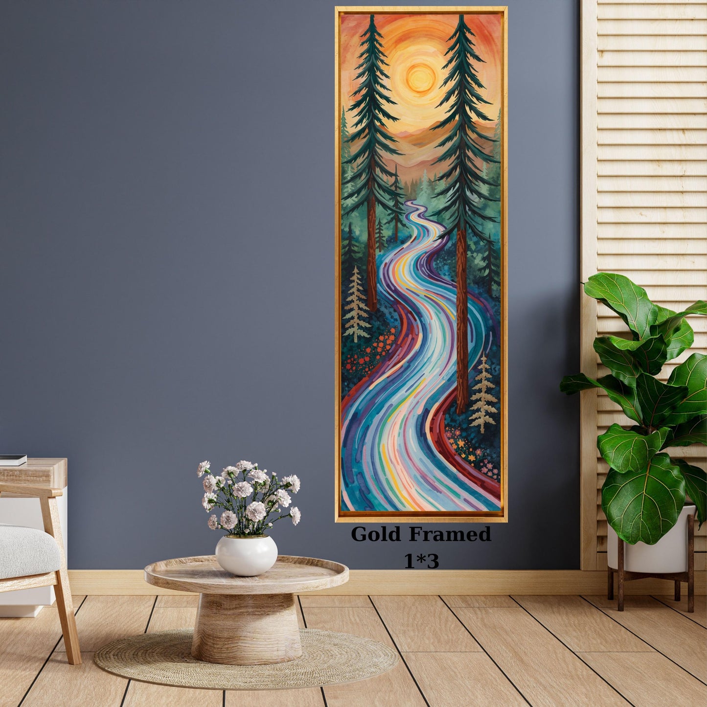 Long Narrow Canvas Wall Art Vertical Nature Print Tall Modern sun Tree or Mountain Wall Decor for Hallway,Entryway Small Space Styling Print